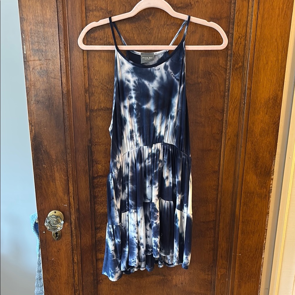 Olivia Ray Blue Tie-Dye Sleeveless Halter Dress Size L